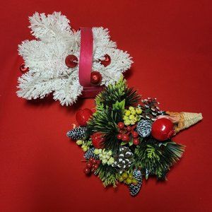 Fall Christmas Table Centerpiece Horn of Plenty Wicker Red Basket Decor Set of 2